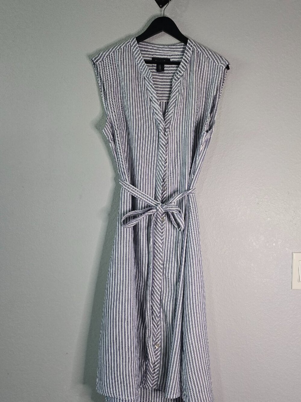 Tahari Blue White Striped Belted Midi Shirt Dress Size 10